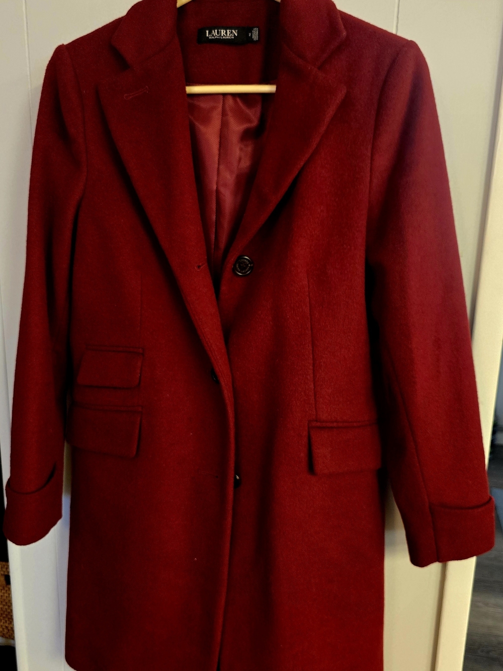 Ralph Lauren Deep Red Wool Blend Pea Coat